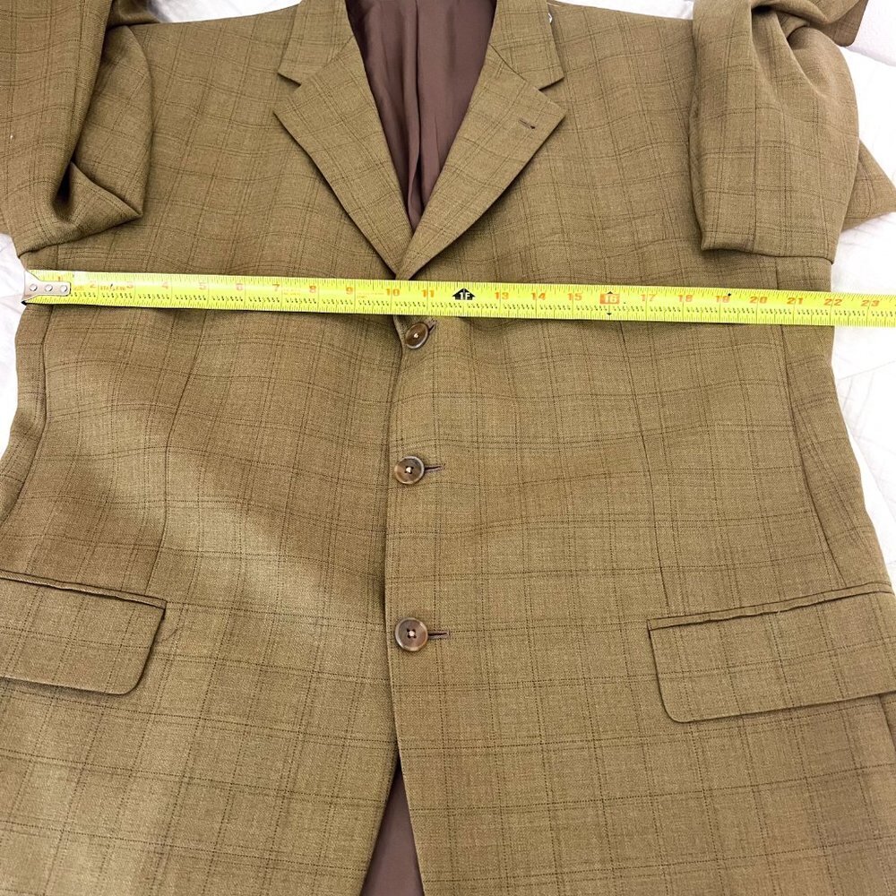 Joseph Abboud for Von Maur Wool Silk Brown Tan Windowpane Plaid Sports Coat 44R - Picture 8 of 14